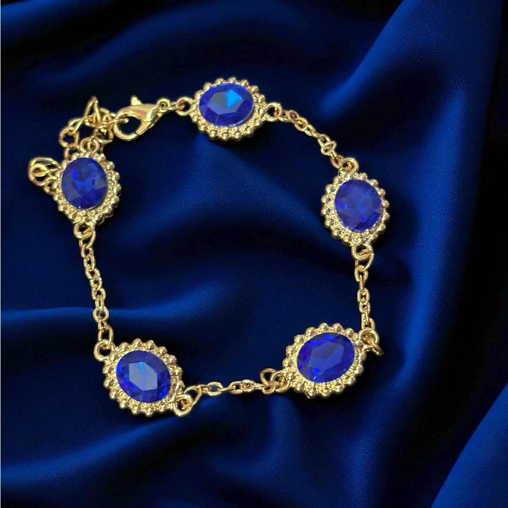 Stainless steel Gold and Blue Gemstone Bracelet - Picture 2 of 2